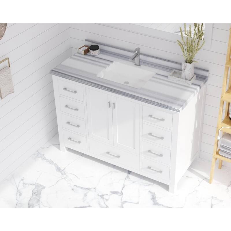 48 in. W x 22 in. D Marble Vanity Top in White Stripes with White Rectangular Single Sink