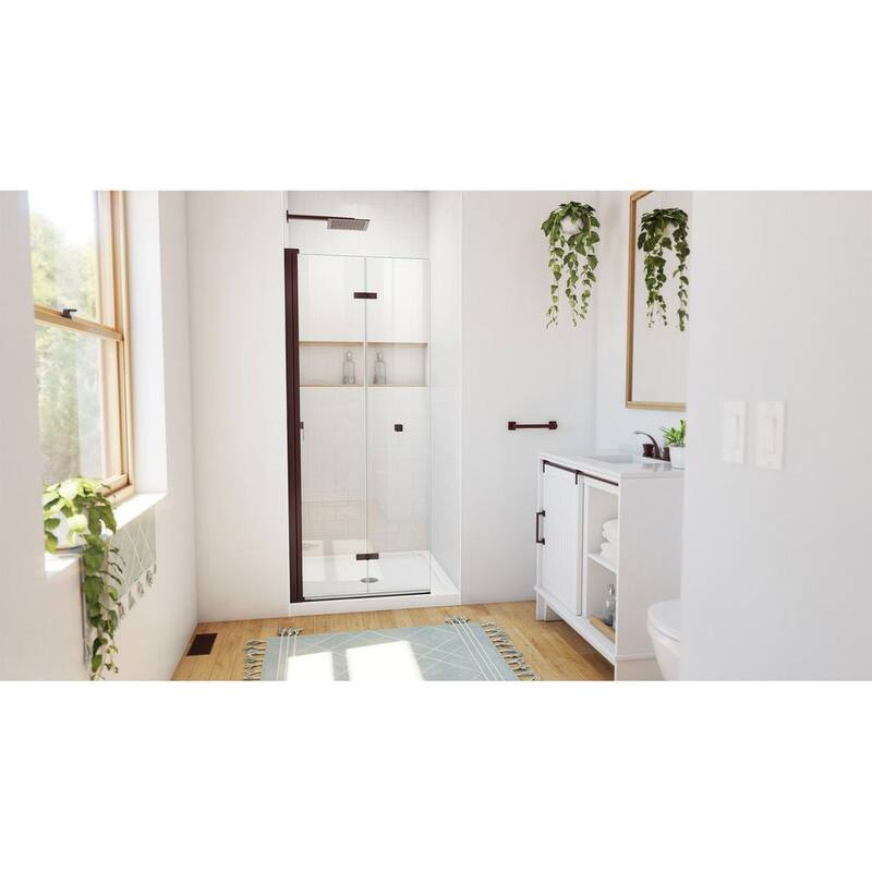 32 in. L x 32 in. W x 74-3/4 in. H Alcove Shower Kit with Bi Fold Frameless Shower Door and Shower Pan ORB/W