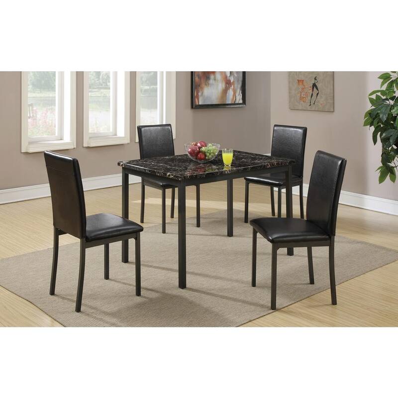 5-Pieces Black Faux Marble Top Kitchen Dining Table Set With 4-Faux Leather Chairs