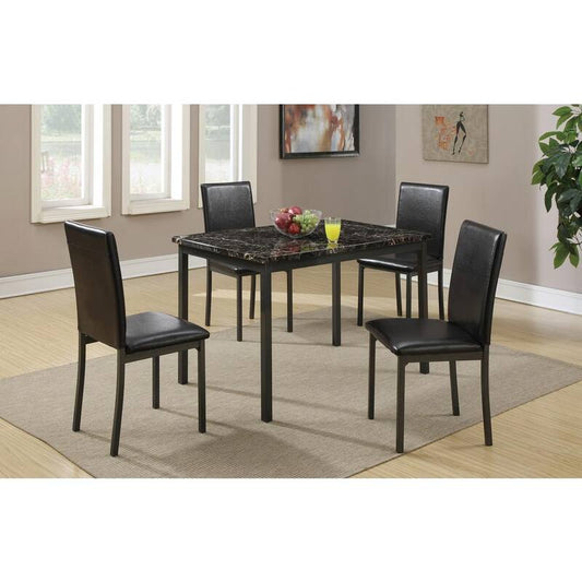 5-Pieces Black Faux Marble Top Kitchen Dining Table Set With 4-Faux Leather Chairs