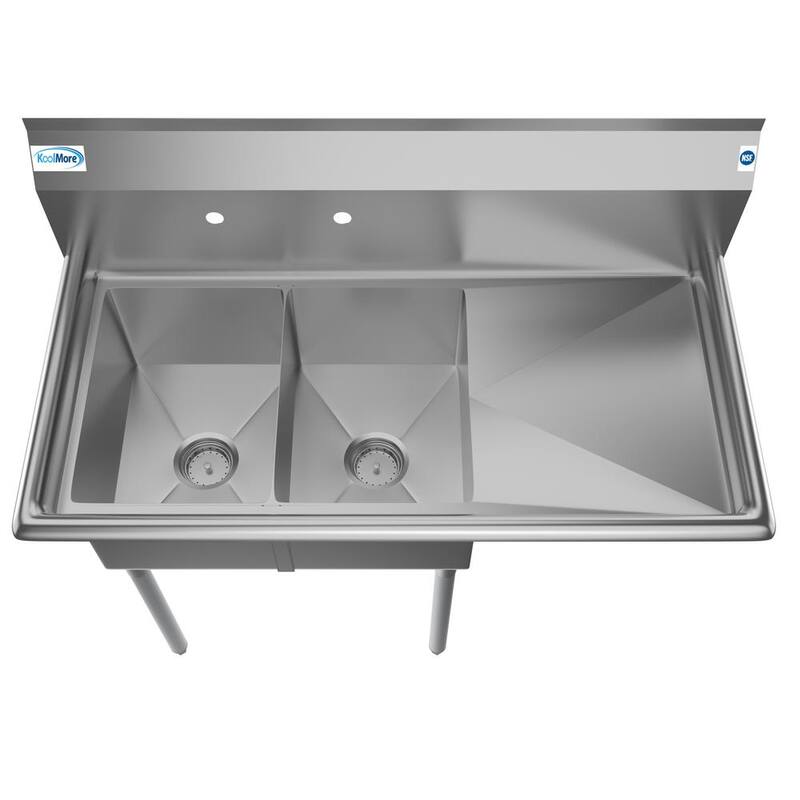 43 in. Freestanding Stainless Steel 2 Compartments Commercial Sink with Drainboard