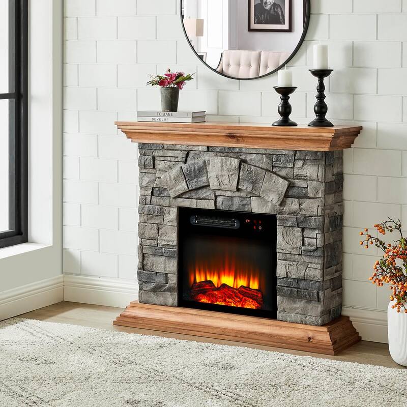 40 in. Freestanding Electric Fireplace in Light Tan