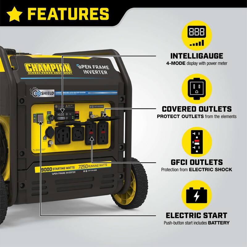 9000-Watt Electric Start Gasoline Powered Open Frame Inverter Generator with CO Shield and Quiet Technology