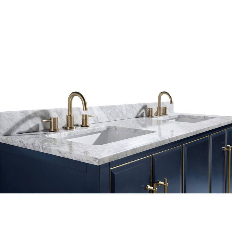 73 in. W x 22 in. D Marble Vanity Top in Carrara White with White Rectangular Double Sinks