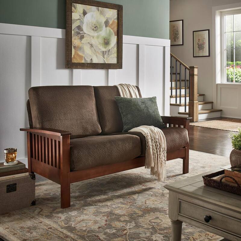 60 in. Dark Brown Mission-Style Wood Loveseat