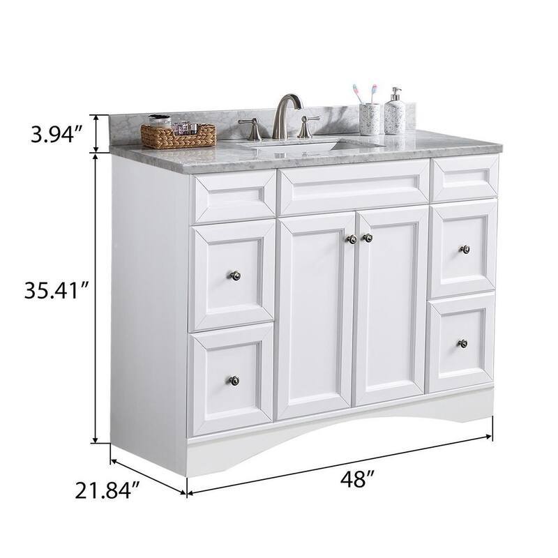 48 in. W x 22. in D. x 39 in. H Bath Vanity in White with White Marble Top