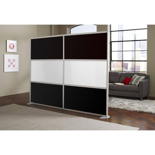 100-1/8 in. x 75-3/8 in. uDivide Room Divider Satin Clear Frame with White and Black 6-Panels