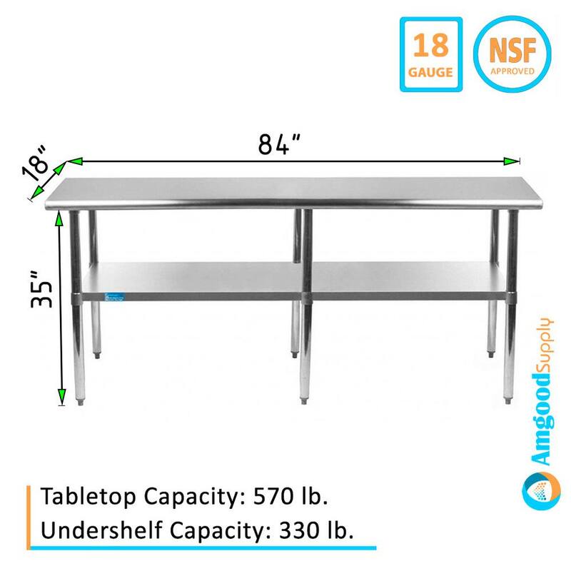 18 in. x 84 in. Stainless Steel Kitchen Utility Table with Adjustable Bottom Shelf