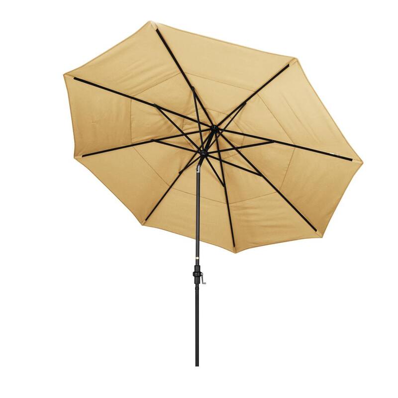 11 ft. Stone Black Aluminum Market Patio Umbrella with Crank Lift Collar Tilt in Wheat Sunbrella