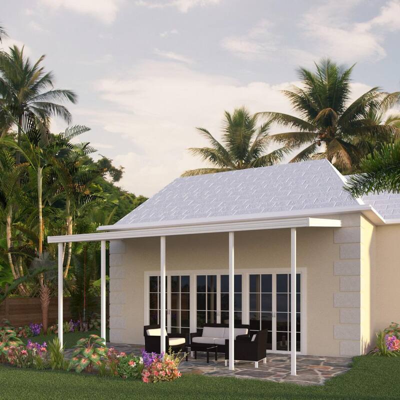 8 ft. x 24 ft. White Aluminum Attached Solid Patio Cover with 5-Posts Maximum Roof Load 30 lbs.