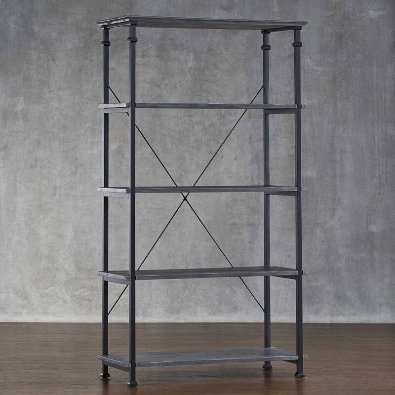 72 in. H Grey Vintage Industrial Rustic 4-Shelf 40 in. Standard Bookcase