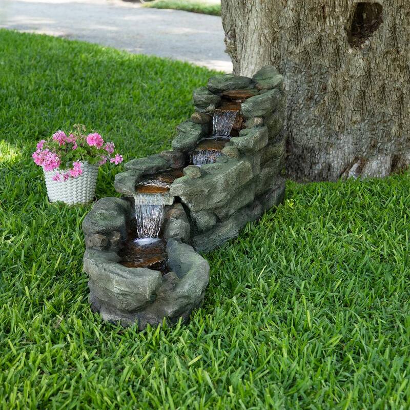 20 in. Tall Rocky River Rapids Fountain with LED Lights Yard Decor