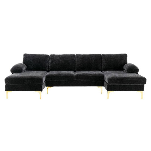 111 in. W 3-Piece Fabric Living Room Sofa Sectional Sofa in Black