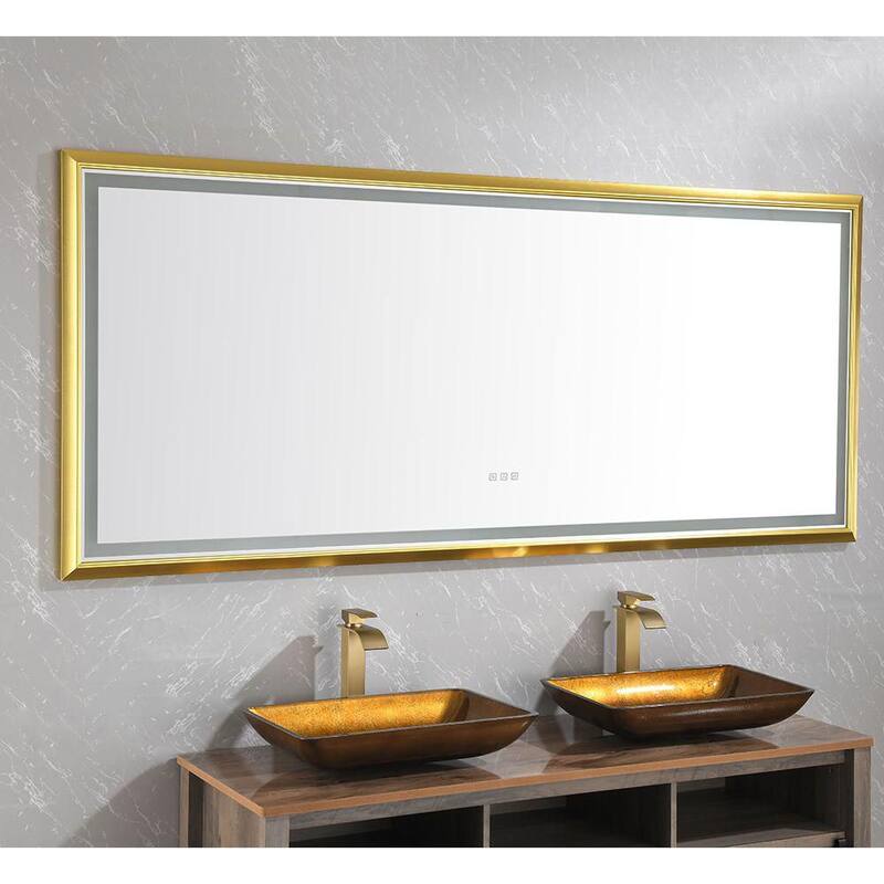 84 in. W x 34 in. H Large Rectangular Aluminium Framed LED Dimmable Wall Bathroom Vanity Mirror in Silver