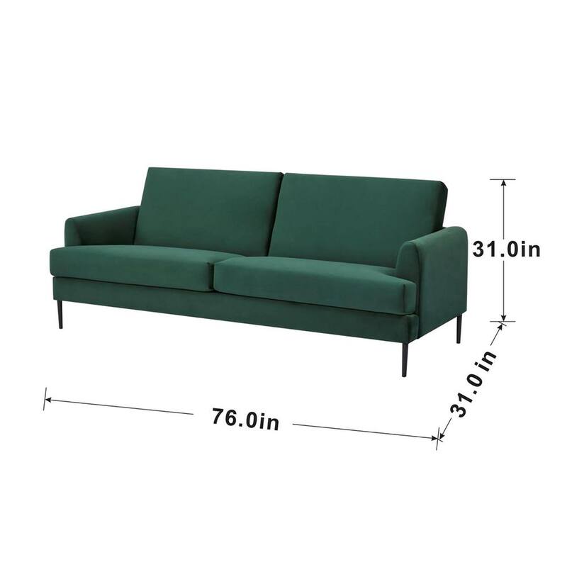 76 in. W Square Arm Fabric Rectangle Straight Sofa in Green