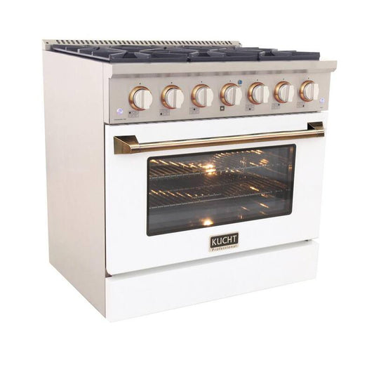 36 in. 5.2 cu. ft. Dual Fuel Range with Gas Stove and Electric Oven with Convection Oven in White with Gold Handle