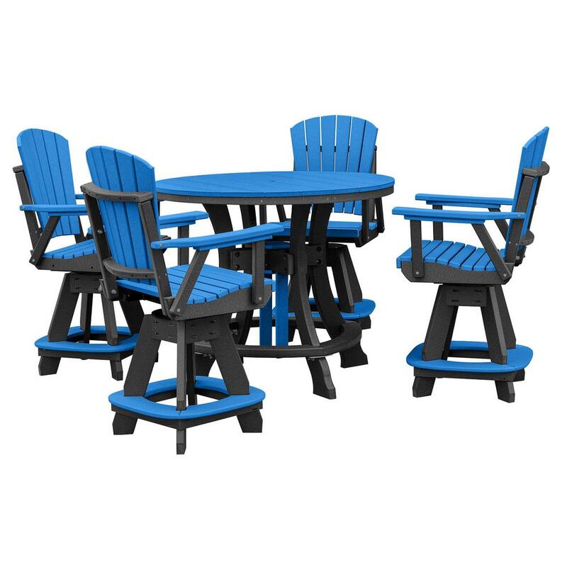 Adirondack Black Round Composite Outdoor Dining Table with Blue Top