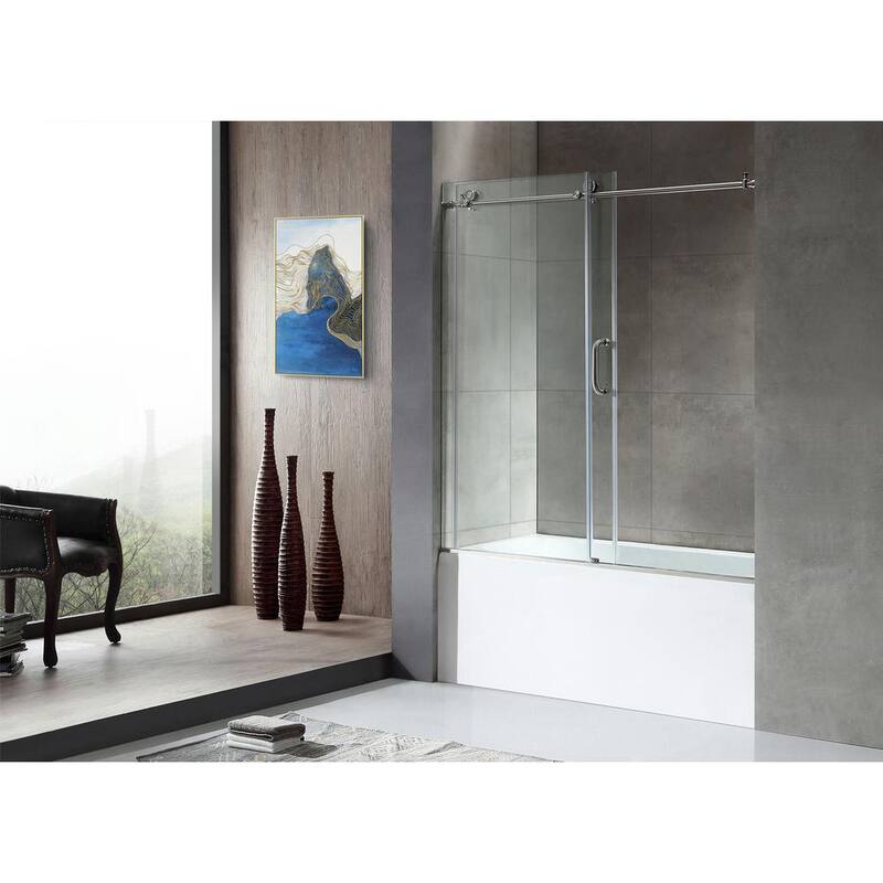 5 ft. Left Drain Tub in White with 60 in. x 62 in. Sliding Tub Door in Brushed Nickel