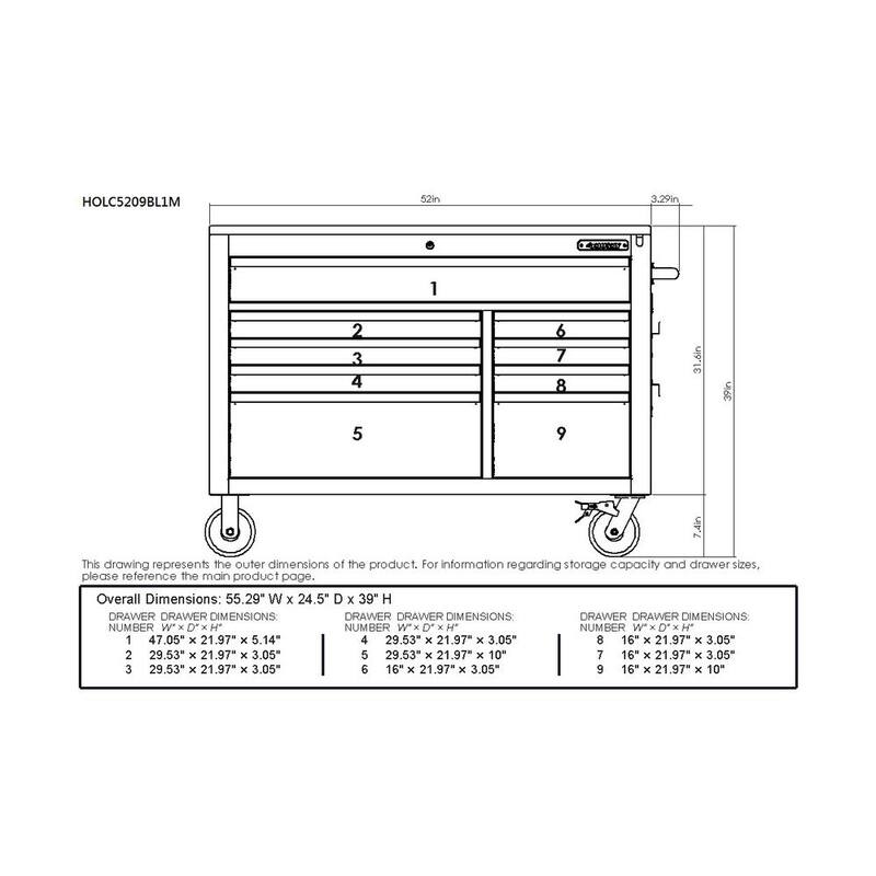 52 in. W x 25 in. D Heavy Duty 9-Drawer Mobile Workbench Tool Chest with Adjustable-Height Solid Wood Top in Matte Blue