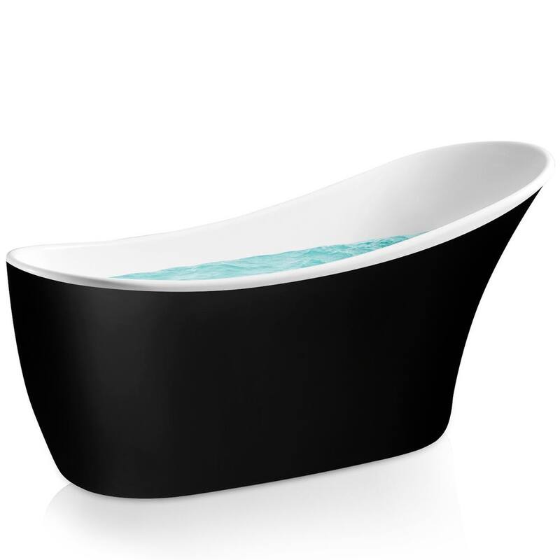 53.9 in. Fiberglass Flatbottom Freestanding Bathtub with Tub Filler Combo in Glossy Black