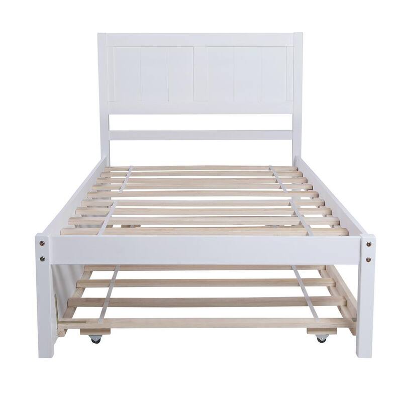 80 in. W White Twin Size Platform Bed Wood Platform Bed with Trundle