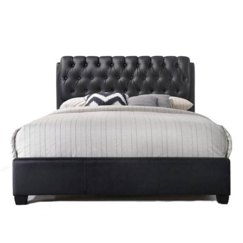 90 in. x 79 in. x 49 in. Black Pu Button Tufted King Bed