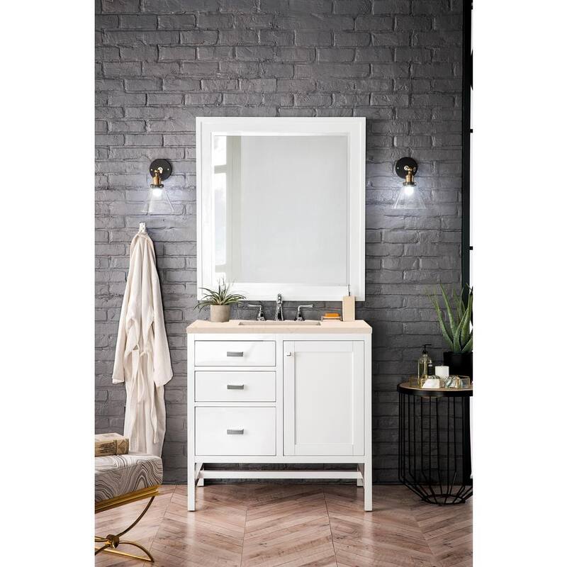 Addison 36 in. W x 23.5 in. D x 35.5 in. H Bath Vanity in Glossy White with Eternal Marfil Quartz Top and Basin