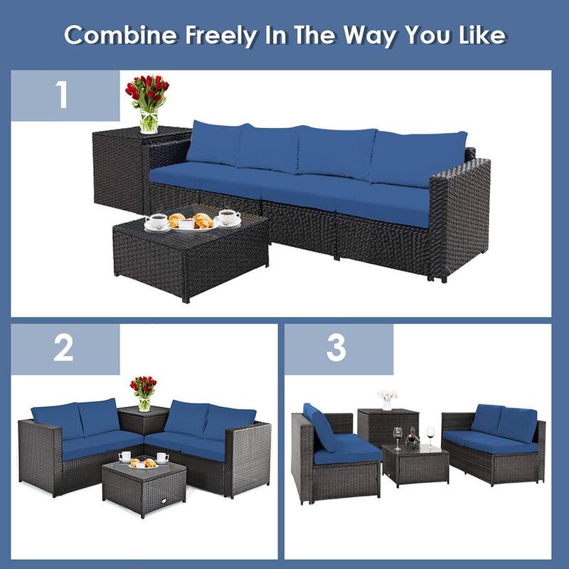 8-Piece Wicker Outdoor Loveseat with Navy Cushions