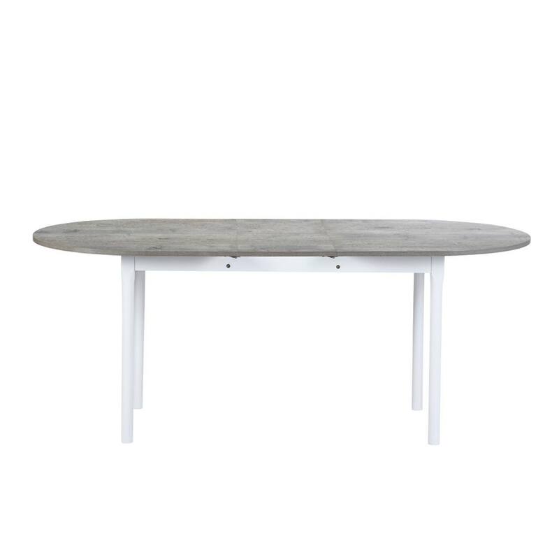 74.8 in. L Oval Light Grey and White Wood Extendable Dining Table with Removable Self-Storing Leaf