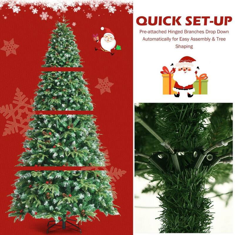 9 ft. Green Pre-Lit Snowy Hinged Artificial Christmas Tree with Multi-Color Lights