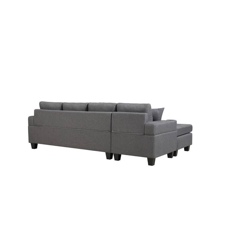 96 in W Square Arms L Shaped polyester fabric Sectional Sofa in Gray