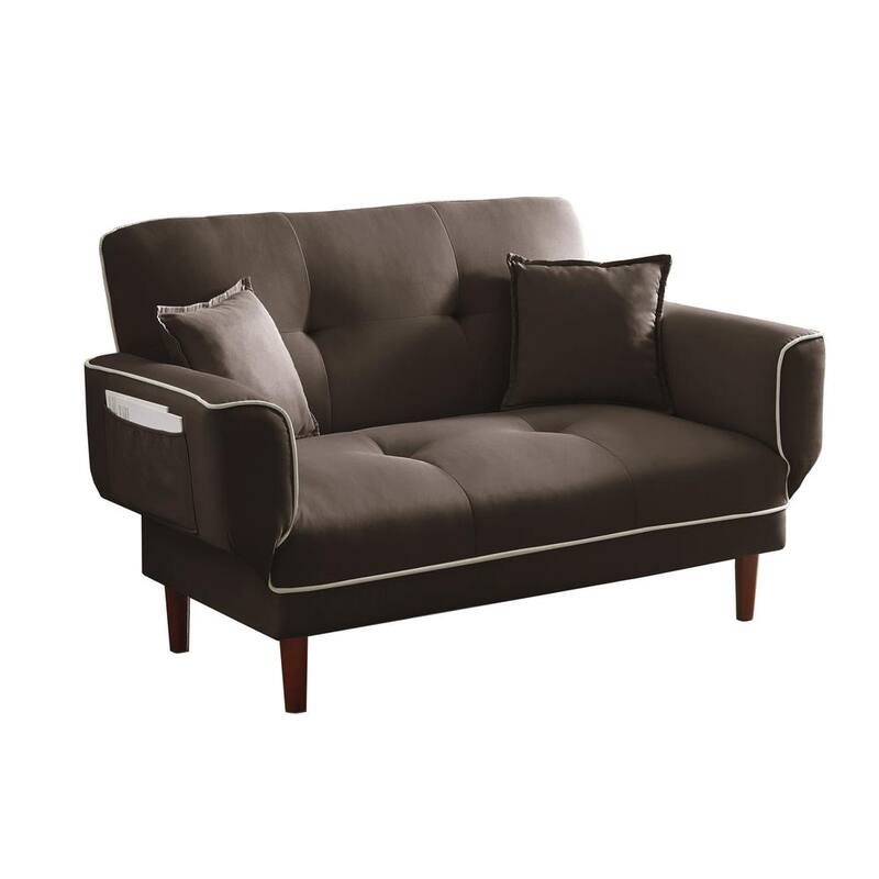 56.5 in. Brown Linen 2-Seater Loveseat Straight Sofa with 2-Pillows