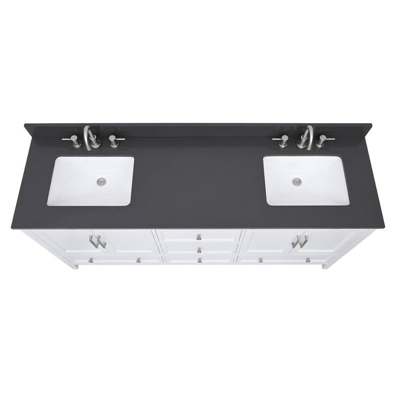 73 in. W x 22 in. D Quartz Vanity Top in Lotte Radianz Ural Gray with White Rectangular Double Sink