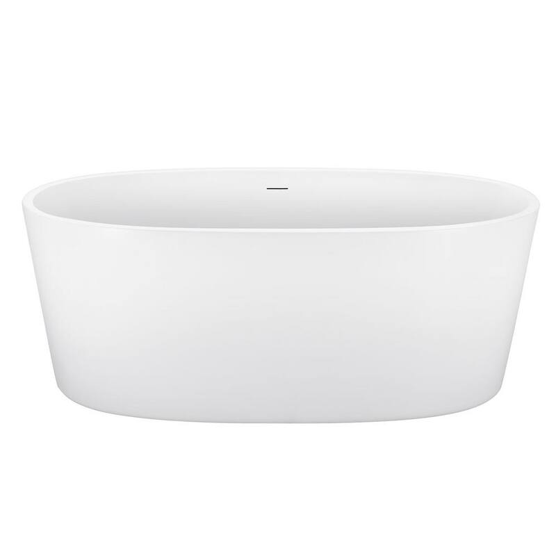 59 in. 100%Acrylic Freestanding Single Contemporary Flatbottom Soaking Bathtub in White