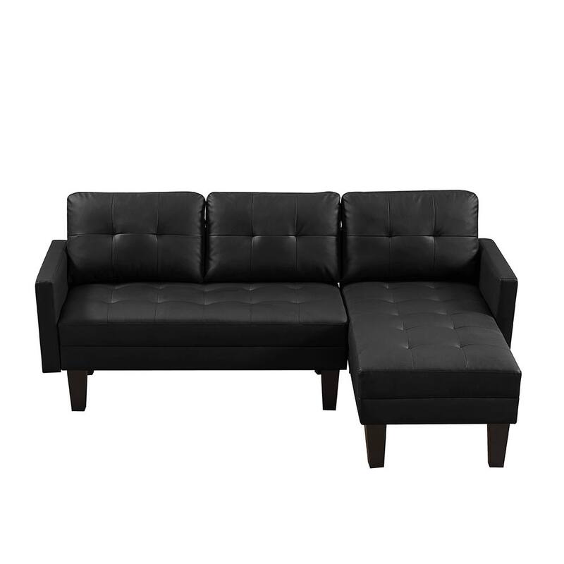 80.71 in. W 3-piece Faux Leather Sectional Sofa L-shape Sofa Chaise Lounge with Ottoman Bench in Black