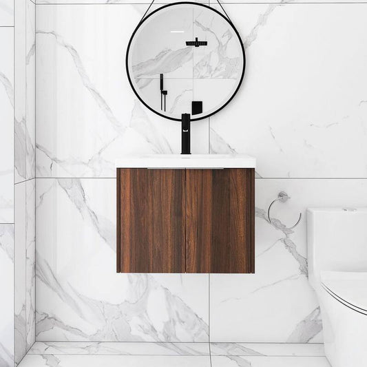 24 in. W x 18 in. D x 20 in. H Floating Bathroom Vanity in California Walnut with White Culture Marble Top