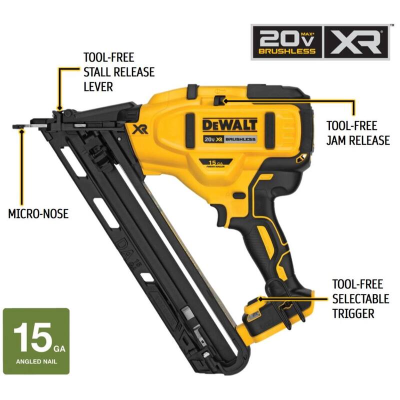 20V MAX XR Lithium-Ion 15-Gauge Cordless Angled Finish Nailer 1 3.0Ah Battery and Charger