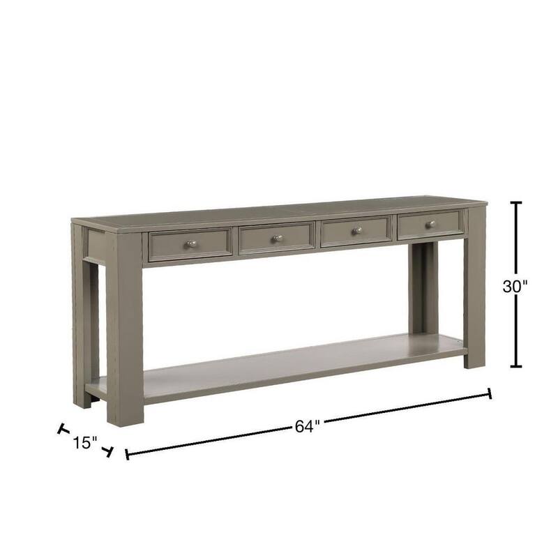 64 in. Rectangle Wood Console Table for Entryway Hallway Sofa Table with Storage Drawers and Bottom-Shelf - Khaki