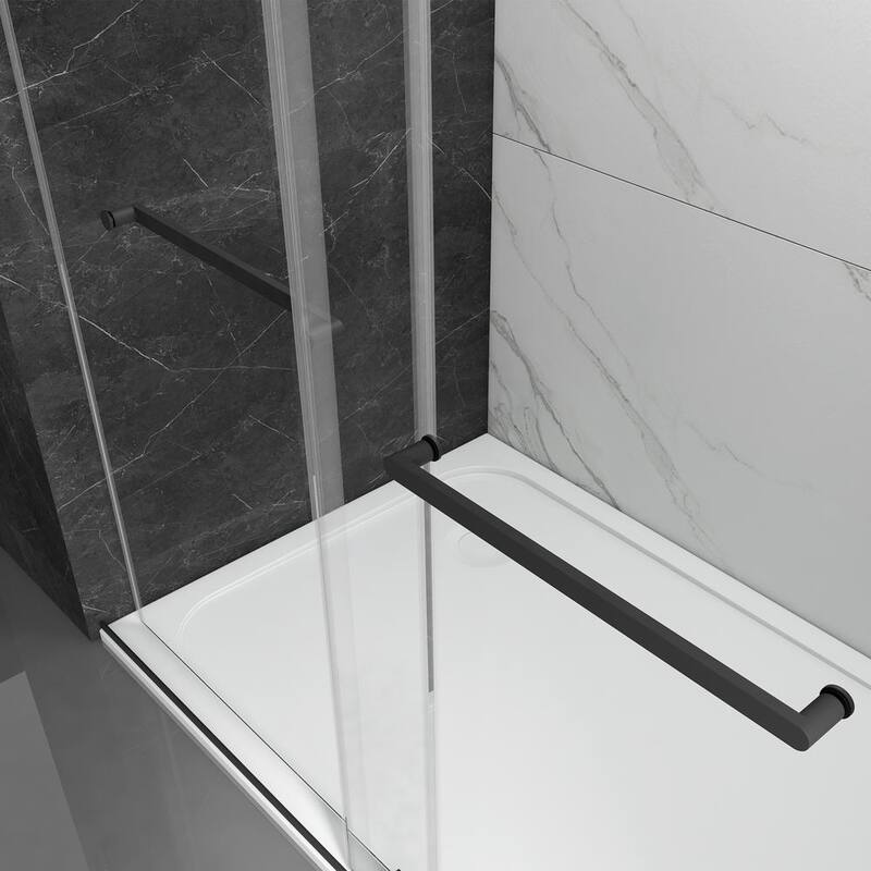 60 in. W x 76 in. H Double Sliding Frameless Shower Door in Matte Black Finish with Clear Glass