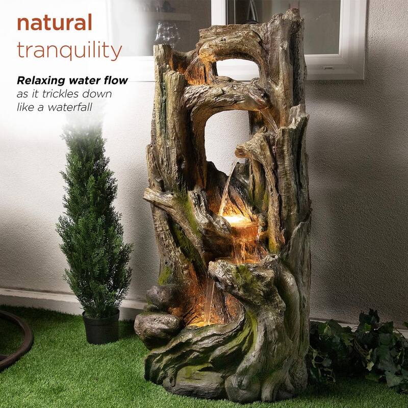 59 in. Tall Indoor/Outdoor 5-Tier Waterfall Tree Stump Fountain with LED Lights