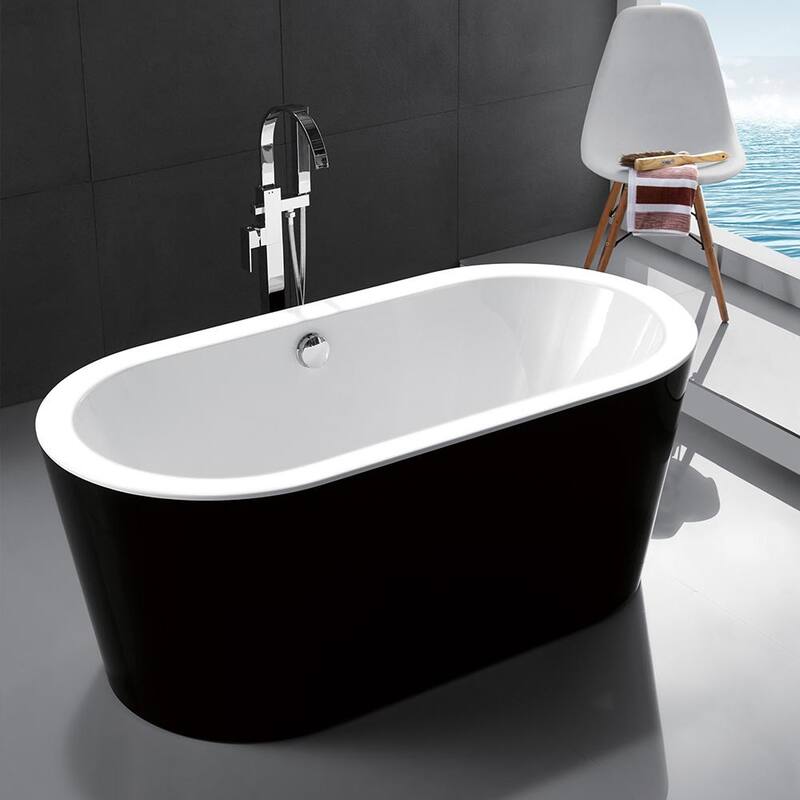 59 in. Acrylic Freestanding Flatbottom Non-Whirlpool Soaking Bathtub in Black