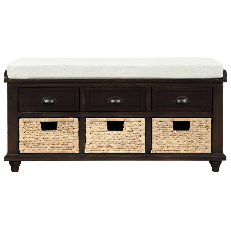 19 in. H x 42 in. L x 15 in. W Rustic Espresso Storage Bench with 3-Drawers 3-Rattan Baskets Shoe Bench for Entryway