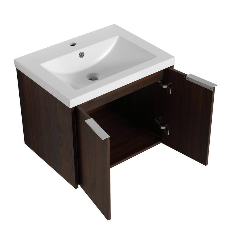 24 in. W x 18 in. D x 20 in. H Floating Bathroom Vanity in California Walnut with White Culture Marble Top