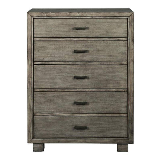 16 in. L Gray 5 Drawer Wooden Chest with Block Legs