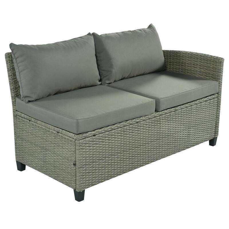 5-Piece Wicker Patio Conversation Set with Grey Cushions Coffee Table and Single Chair