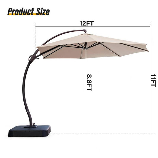 12 ft. Iron Cantilever Tilt Upgraded Curvy Aluminum Offset Cantilever Patio Umbrella with 360-Degree Rotation Deisgn