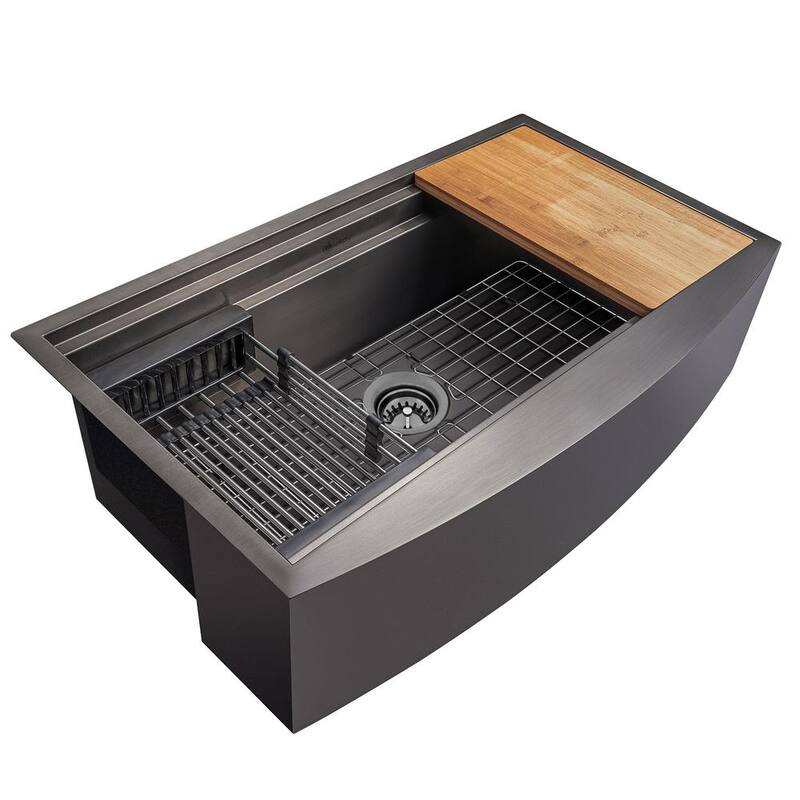 All-in-One Matte Black Finished Stainless Steel 30 in. x 20 in. Farmhouse Apron Mount Kitchen Sink with Faucet