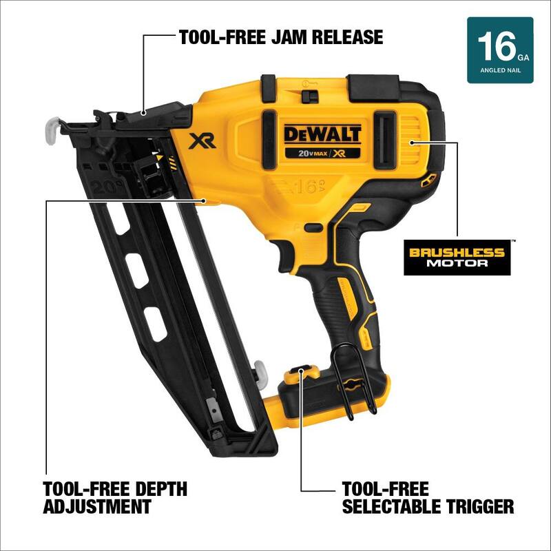 20V MAX XR Lithium-Ion 16-Gauge Cordless Angled Nailer and 1 20V MAX XR 5.0Ah Lithium-Ion Battery