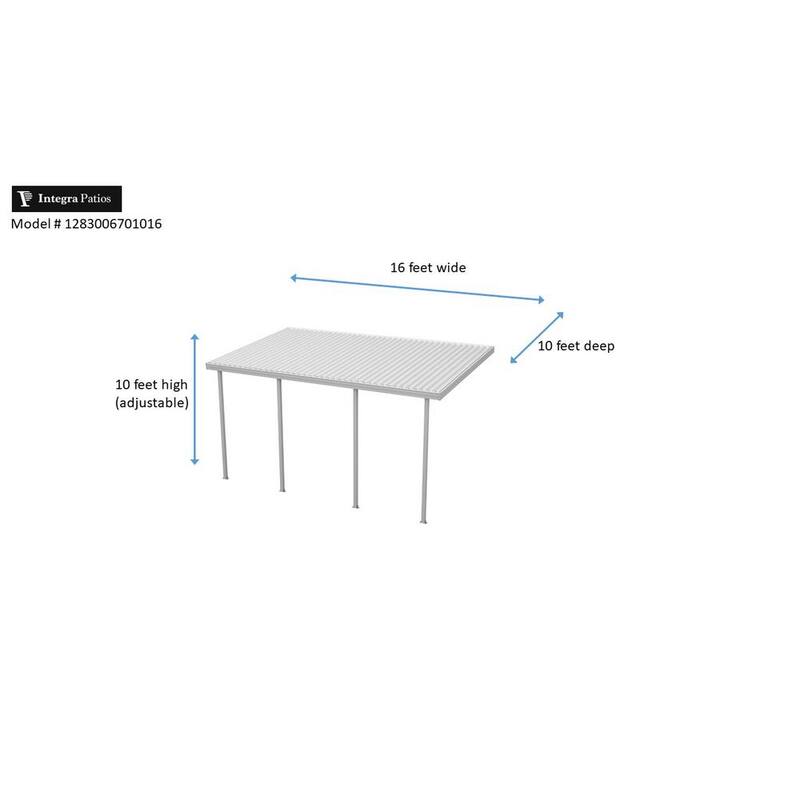 16 ft. W x 10 ft. D White Aluminum Attached Carport with 4 Posts 30 lbs. Roof Load