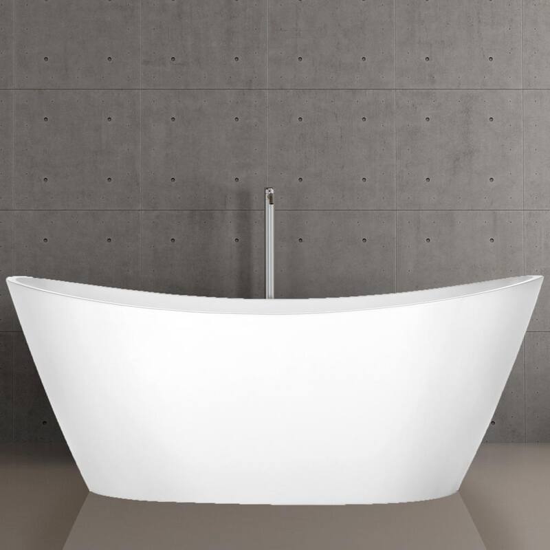 69 in. Acrylic Flatbottom Double Slipper Freestanding Soaking Bathtub in White with Polished Chrome Overflow and Drain